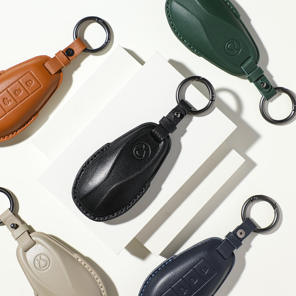 Luxury Leather Car Key Case Cover Fob Shell for Denza D9 - vue 4