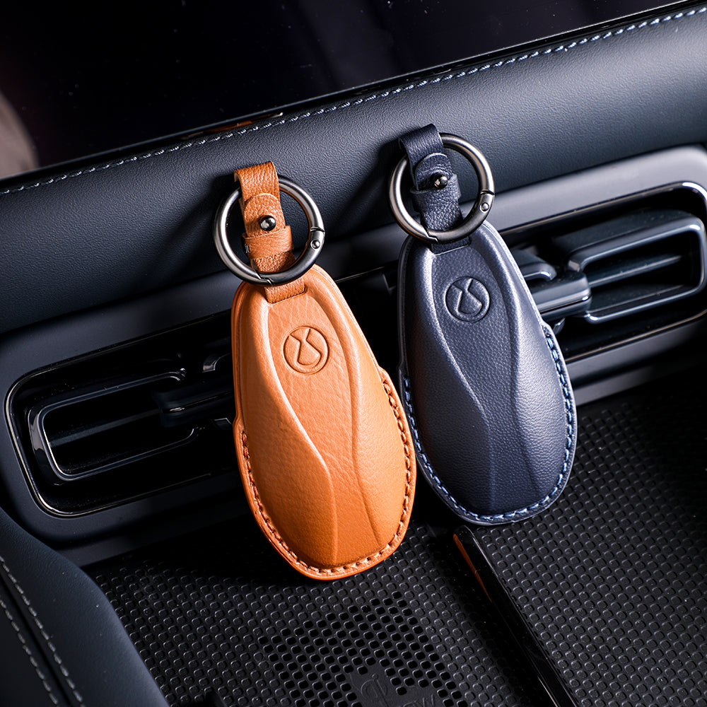 Luxury Leather Car Key Case Cover Fob Shell for Denza D9 - vue 5