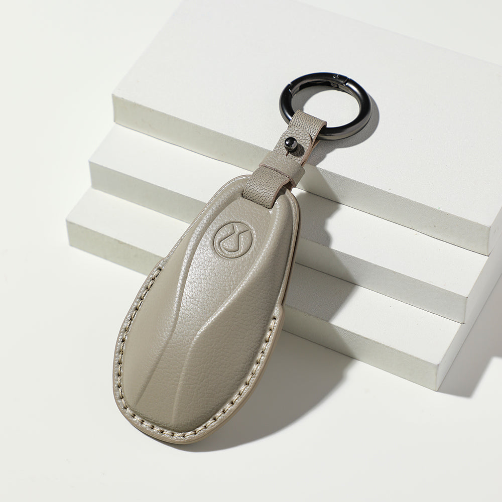 Luxury Leather Car Key Case Cover Fob Shell for Denza D9 - vue 9