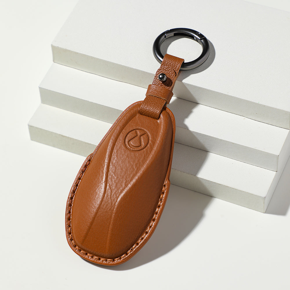 Luxury Leather Car Key Case Cover Fob Shell for Denza D9 - vue 11